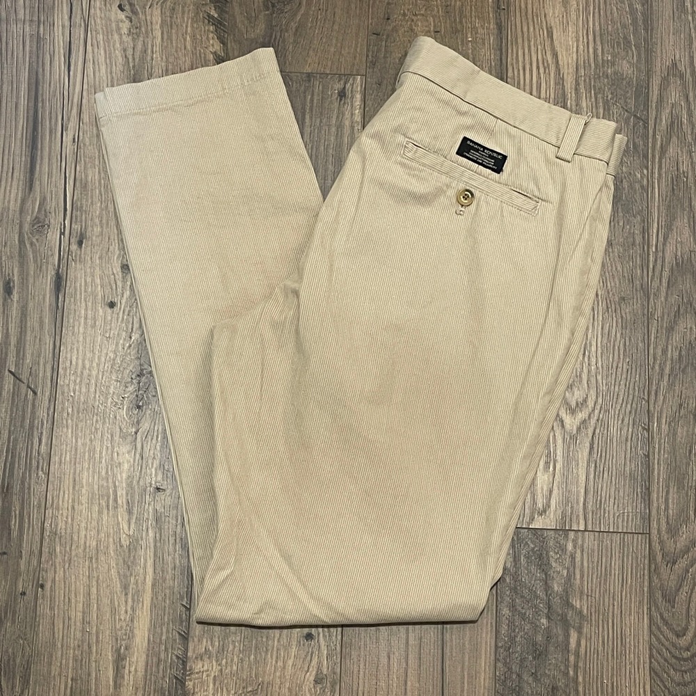 Banana Republic Fulton Skinny Chino Pants Mens 33x32 Khaki White Micro Stripe